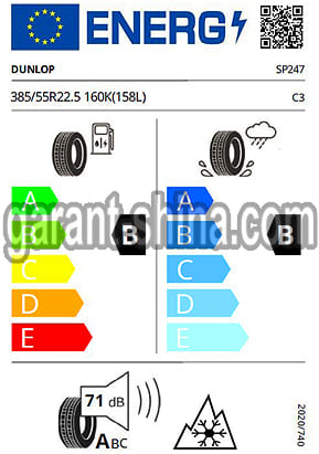 Dunlop SP247 (прицепная) 385/55 R22.5 160K(158L) 20PR - Фото: Европейские характеристики